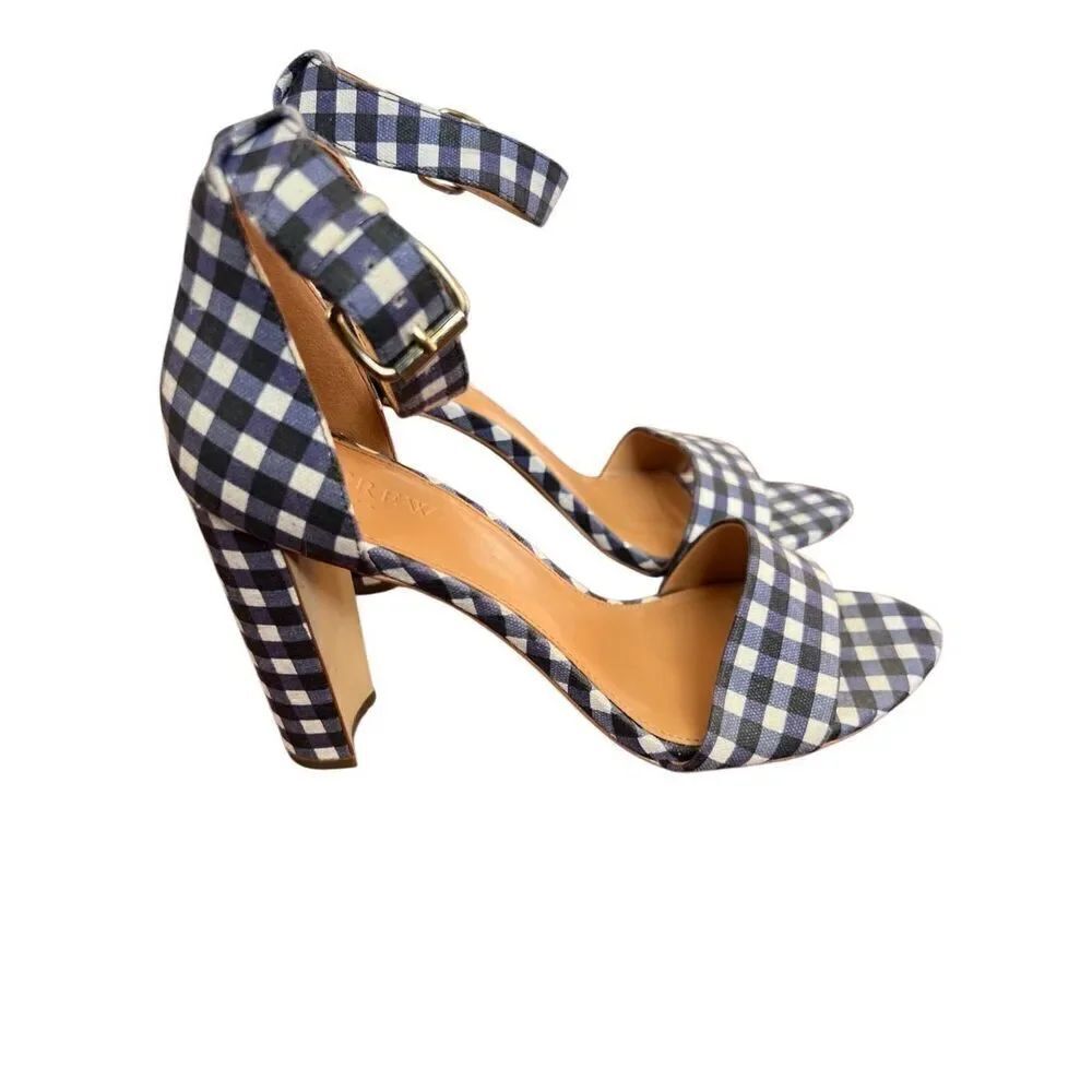 J Crew Gingham Block heel open toe sandal sz 9